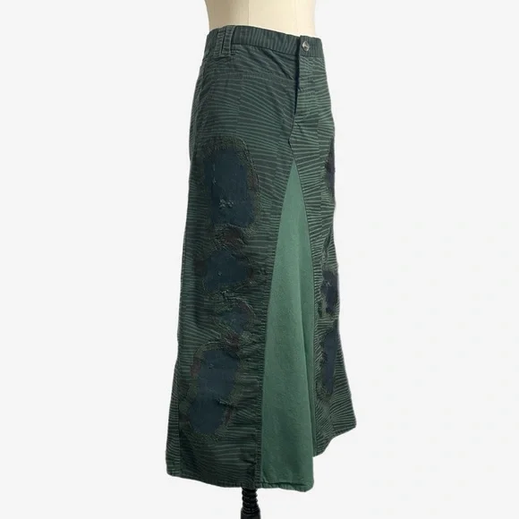 Vintage Y2K Custo Barcelona distressed low rise chino maxi skirt green stripe XS - Picture 2 of 10